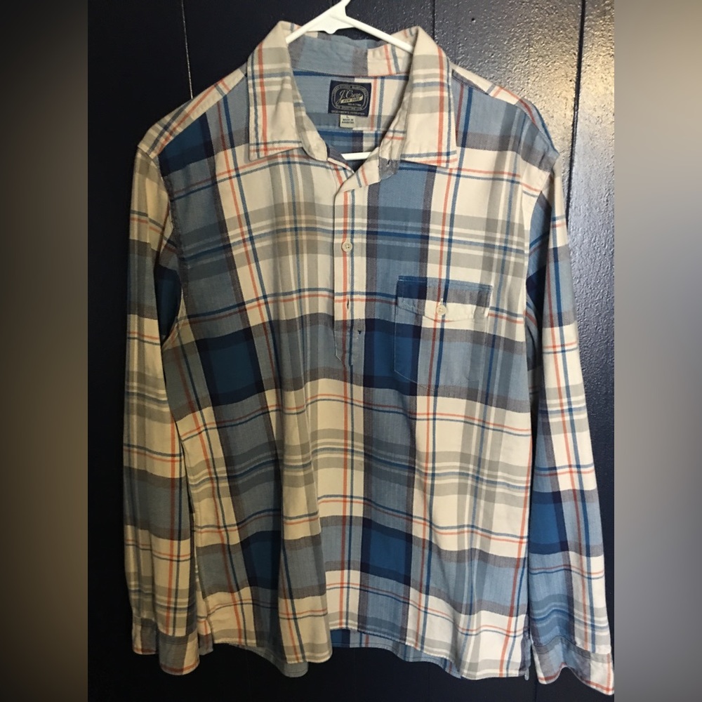 J. Crew Plaid Long Sleeve 1/2 Button Down Shirt Large